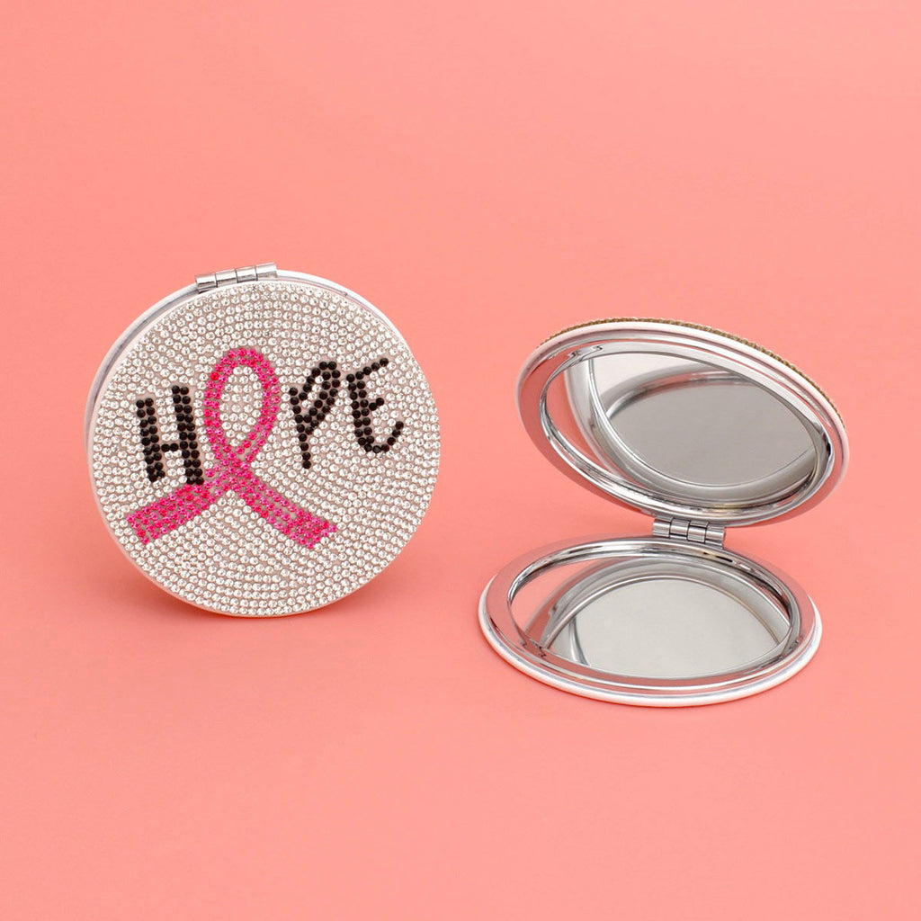 Breast cancer hope ribbon bling mirror compact awareness gift women