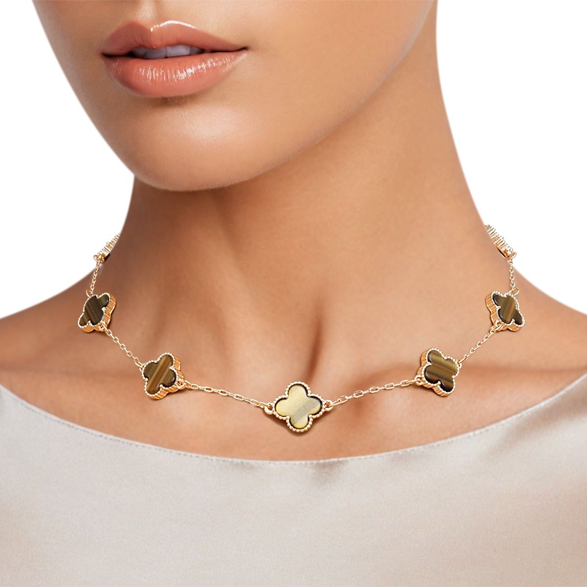 Clover Necklace Charm Drop Multi Quatrefoil Clover Silver Necklace