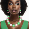 Pink green 30mm jumbo pearl necklace set oversized statement jewelry women
