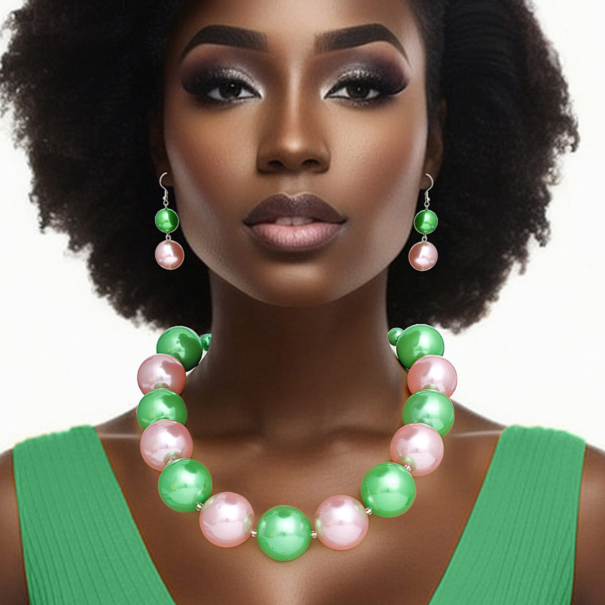 Pink green 30mm jumbo pearl necklace set oversized statement jewelry women