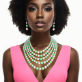 Alternating pink green pearl 5-strand necklace elegant multi-strand statement jewelry