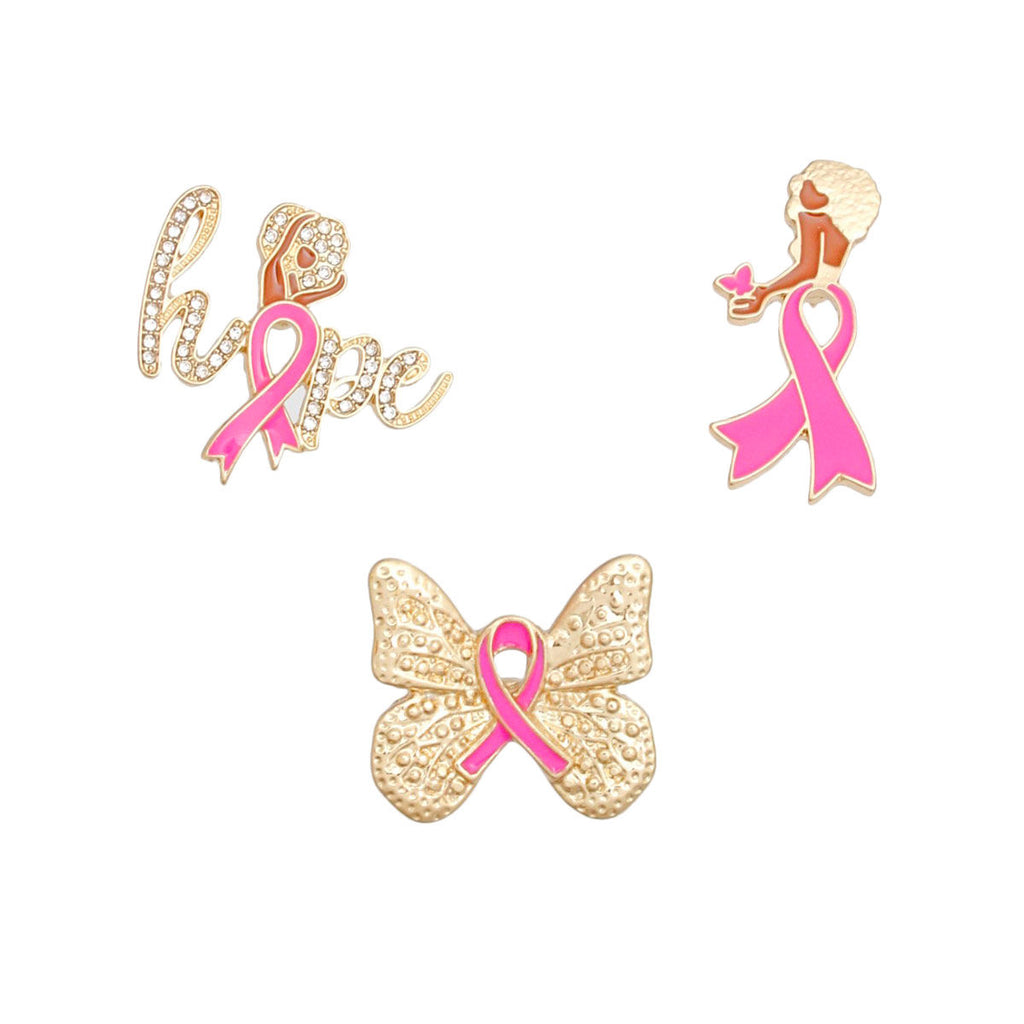 Gold pink breast cancer HOPE awareness pin set women lapel pins