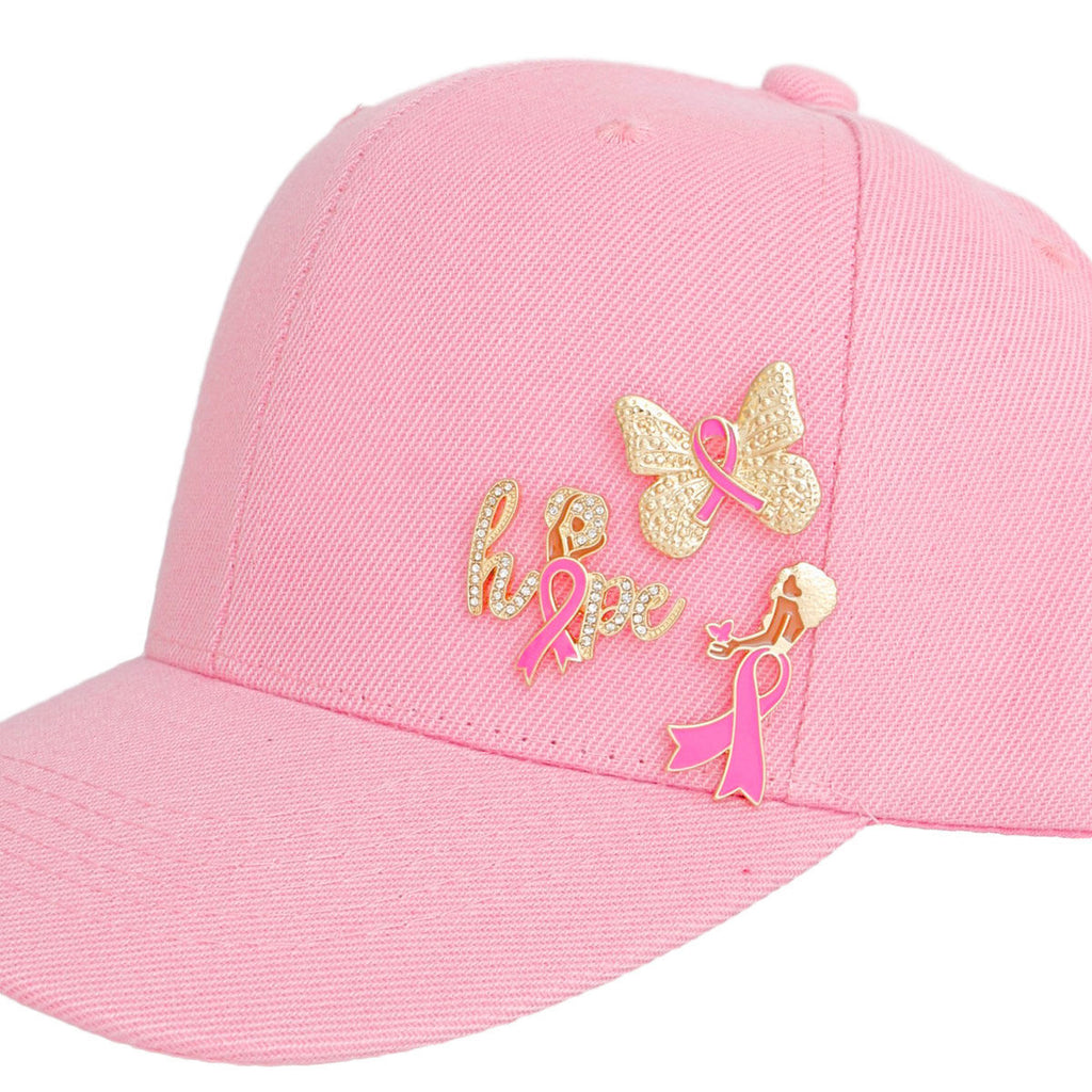 Gold pink hope breast cancer pin set on card backing