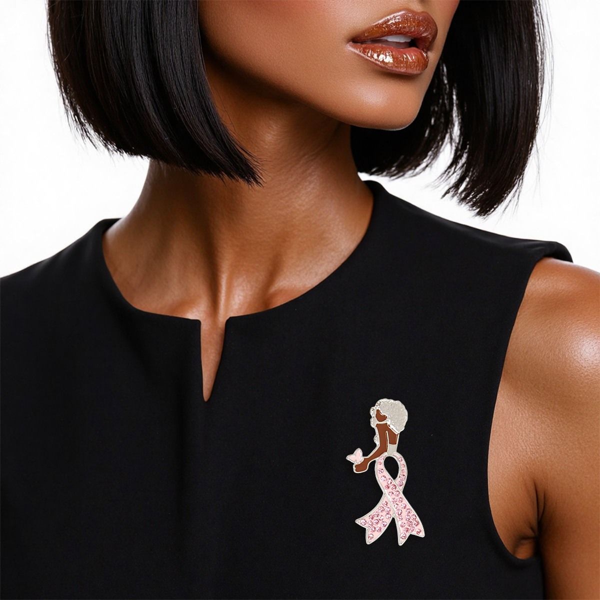Breast cancer silver light pink ribbon legs brooch awareness walker pin