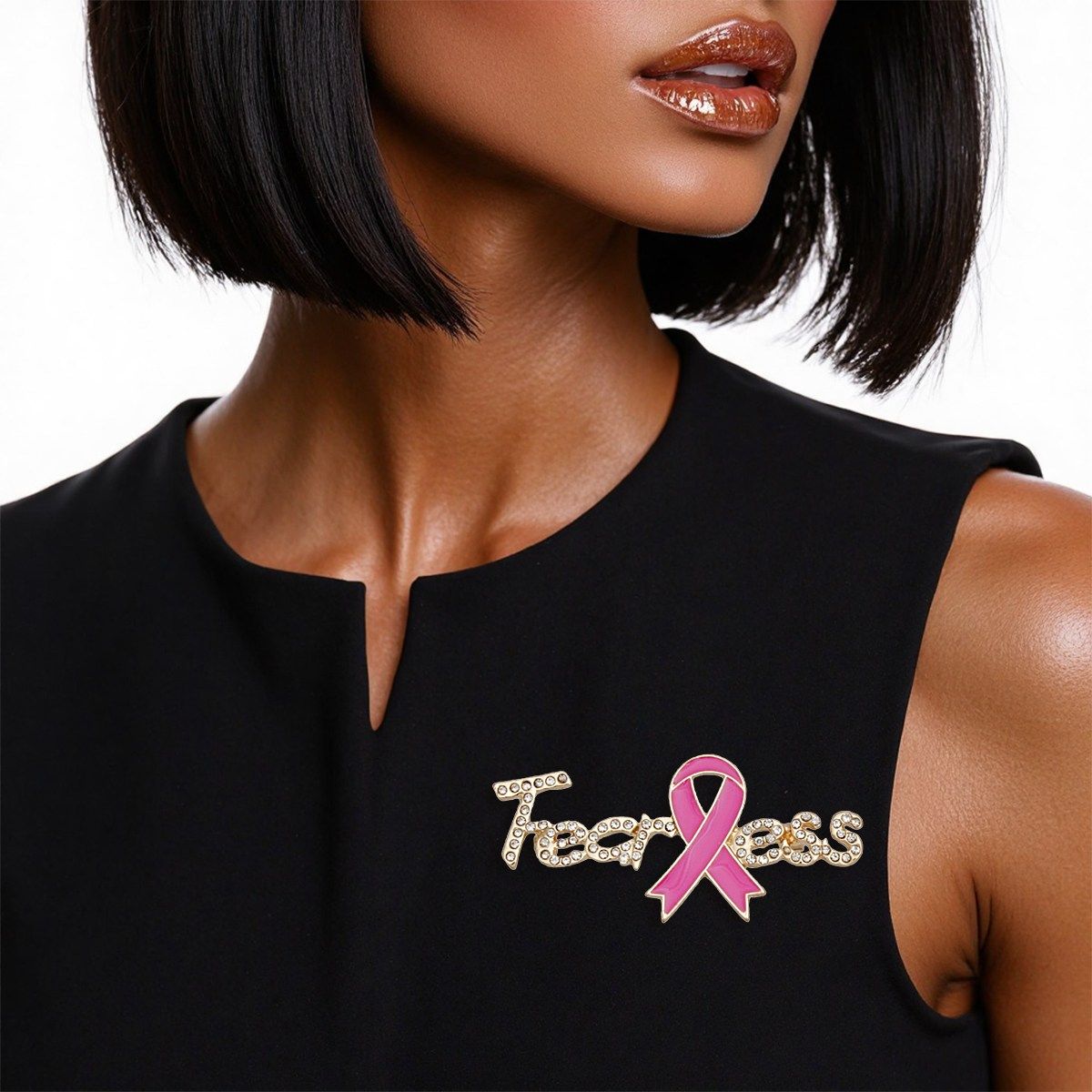 Breast cancer gold fearless pink ribbon brooch awareness lapel pin