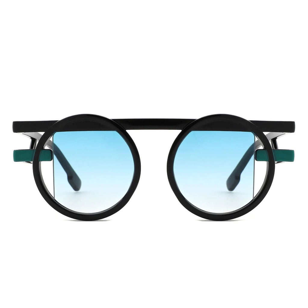 Sunglasses Black Round Futuristic Double Frame
