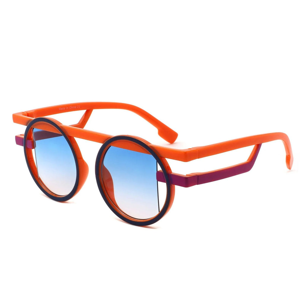 Orange round futuristic double frame sunglasses women bold statement