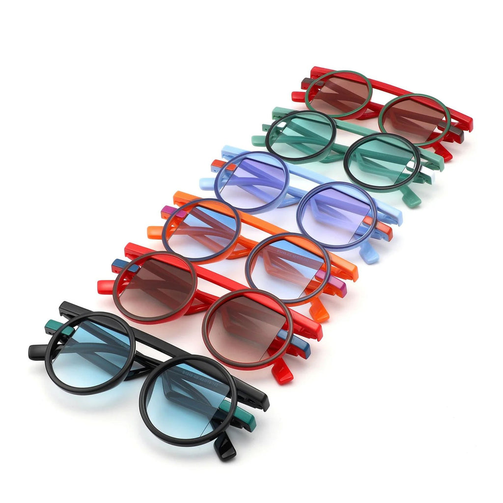 Orange futuristic double frame sunglasses women front view bold