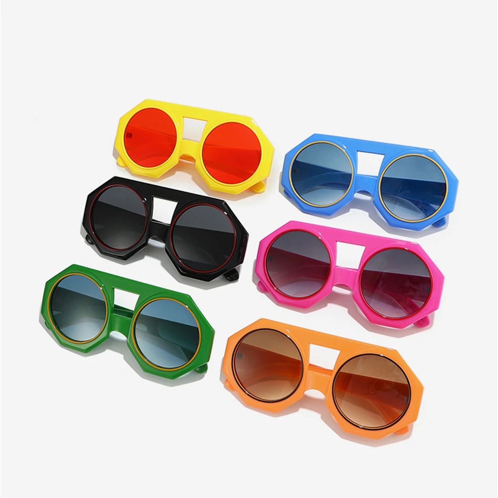 Sunglasses Pink Geometric Chunky Round for Women