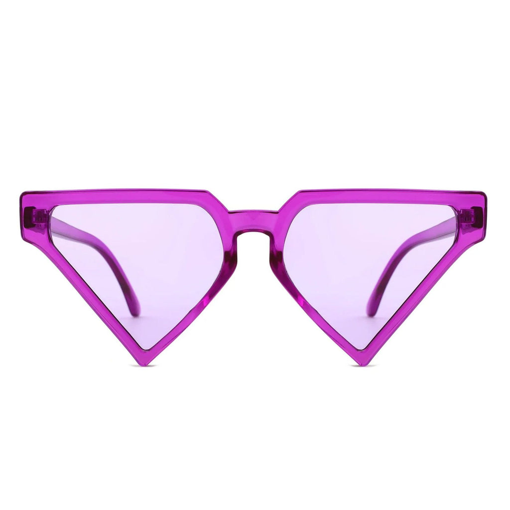 Purple triangle pointed sunglasses side profile angular bold view