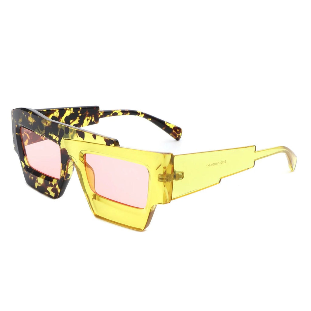Yellow flat top irregular square sunglasses women bold futuristic statement