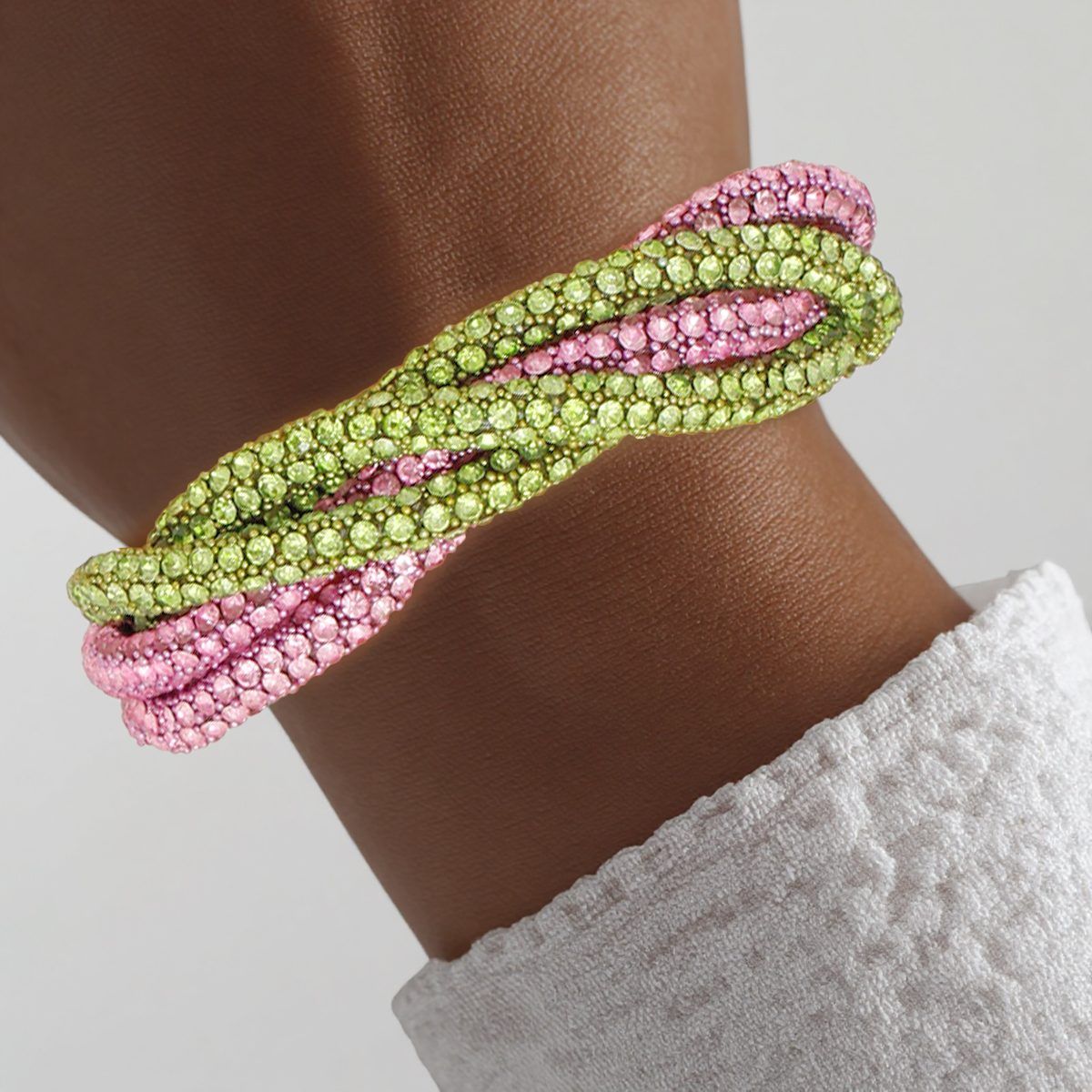 Pink green twisted tube bracelet vibrant bold statement jewelry women
