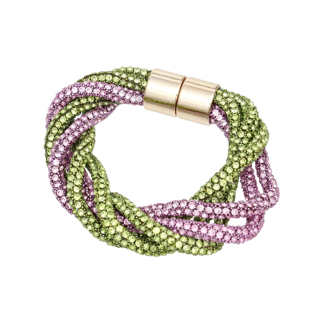Pink green twisted tube bracelet twisted design detail close up view