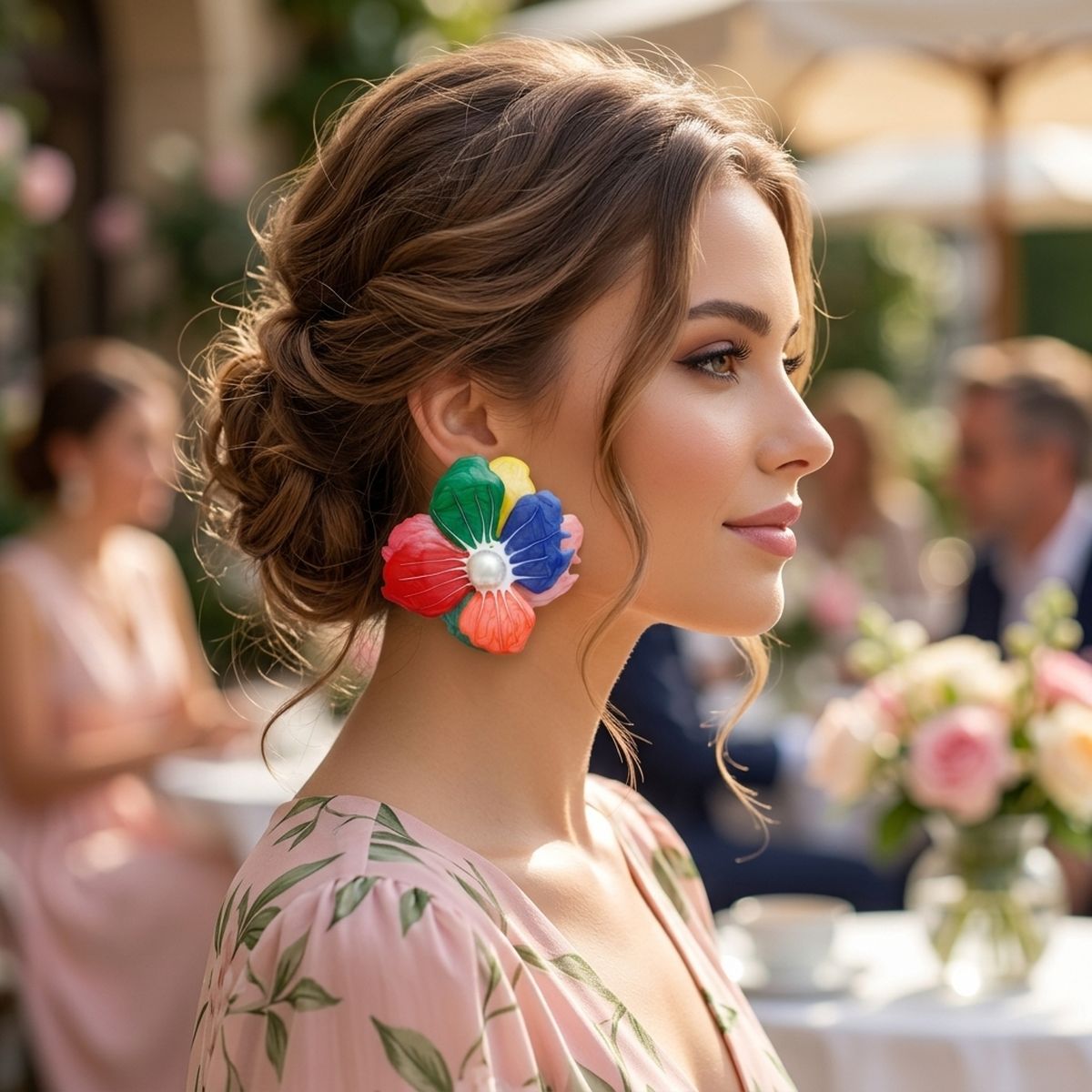 Multi-color oversized painted petal flower stud earrings Hawaiian floral jewelry