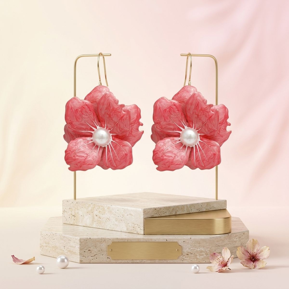 Pink Hawaiian flower stud earrings front view rose bold