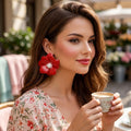 Red oversized painted petal flower stud earrings Hawaiian floral jewelry bold