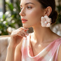 White oversized painted petal flower stud earrings Hawaiian floral jewelry elegant