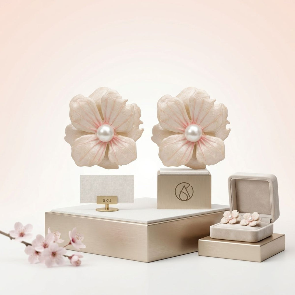 White Hawaiian flower stud earrings front view elegant classic