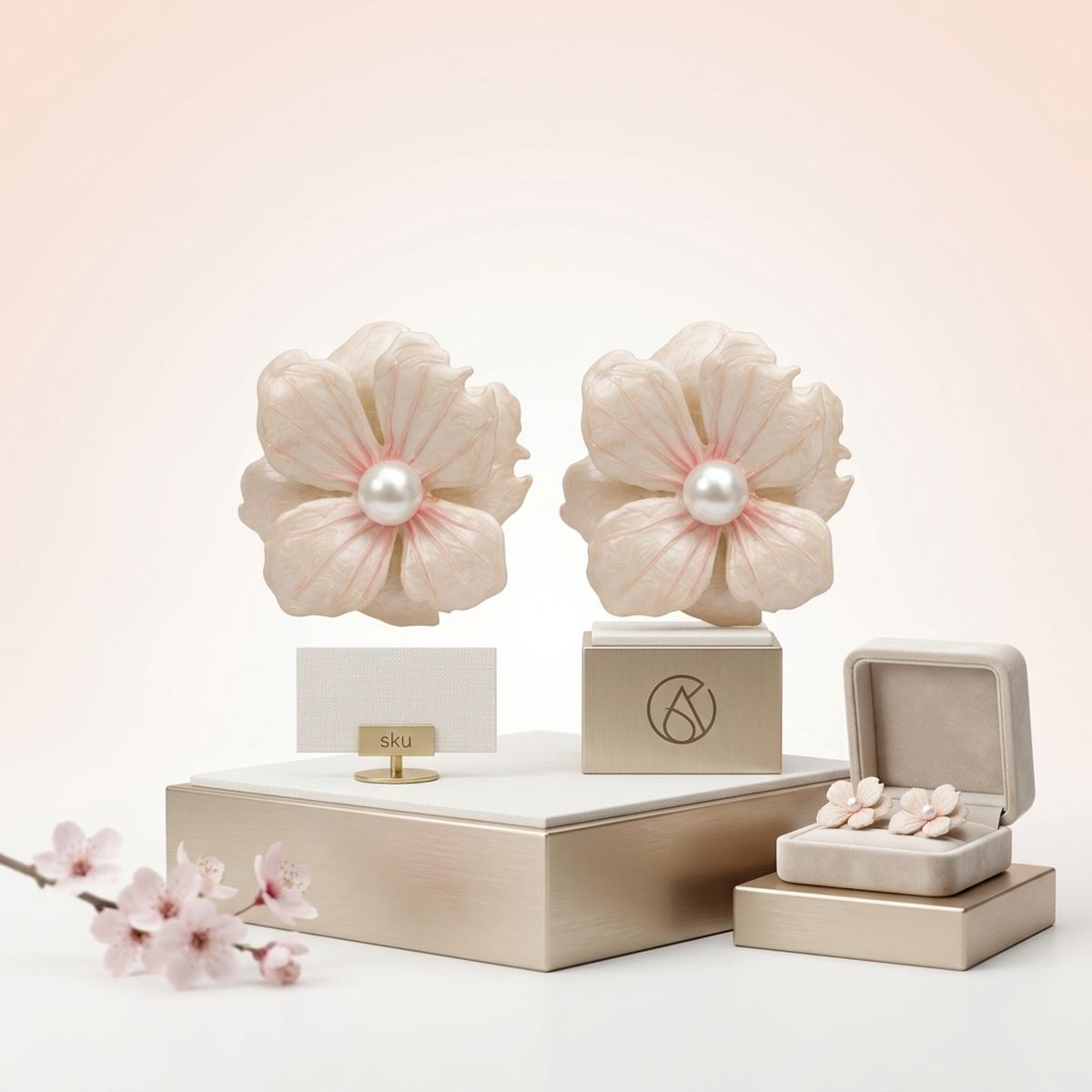 White Hawaiian flower stud earrings front view elegant classic