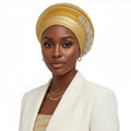 Gold dazzling structured gele turban headwrap formal special occasion fascinator women