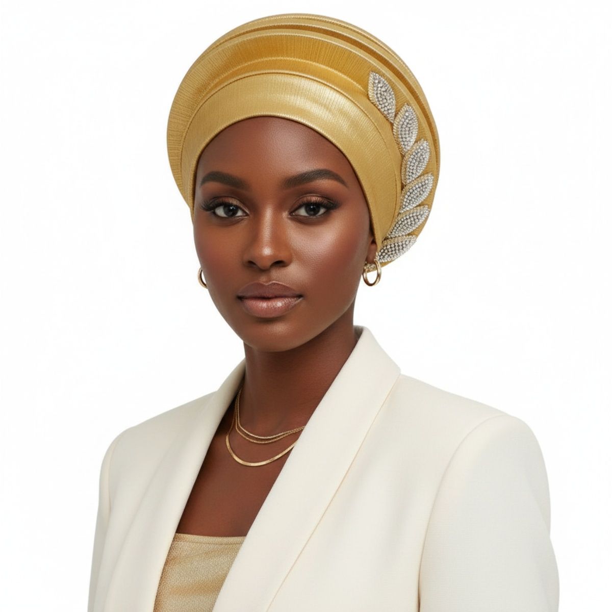 Gold dazzling structured gele turban headwrap formal special occasion fascinator women