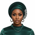 Green dazzling structured turban fascinator formal special occasion headwrap women