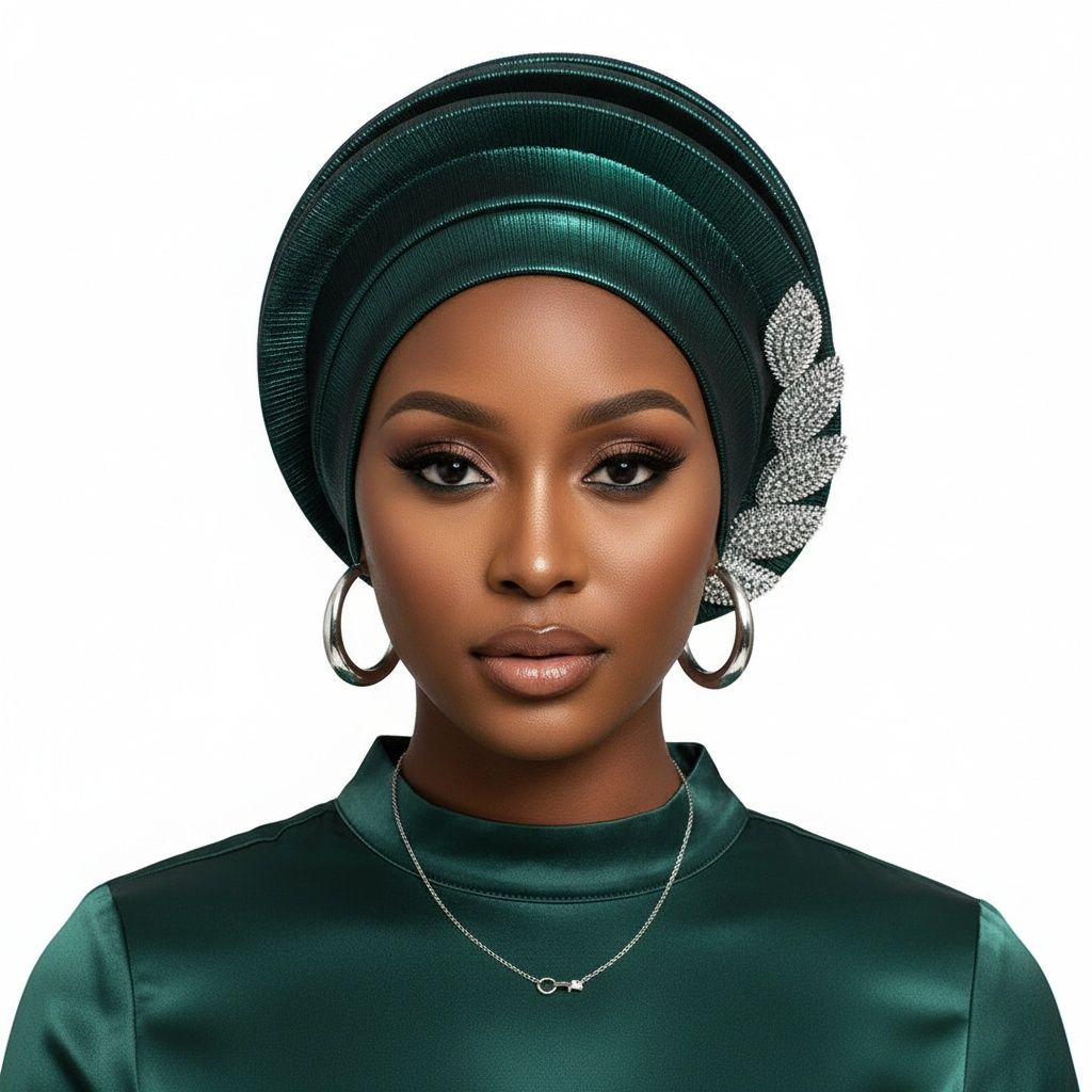 Green dazzling structured turban fascinator formal special occasion headwrap women