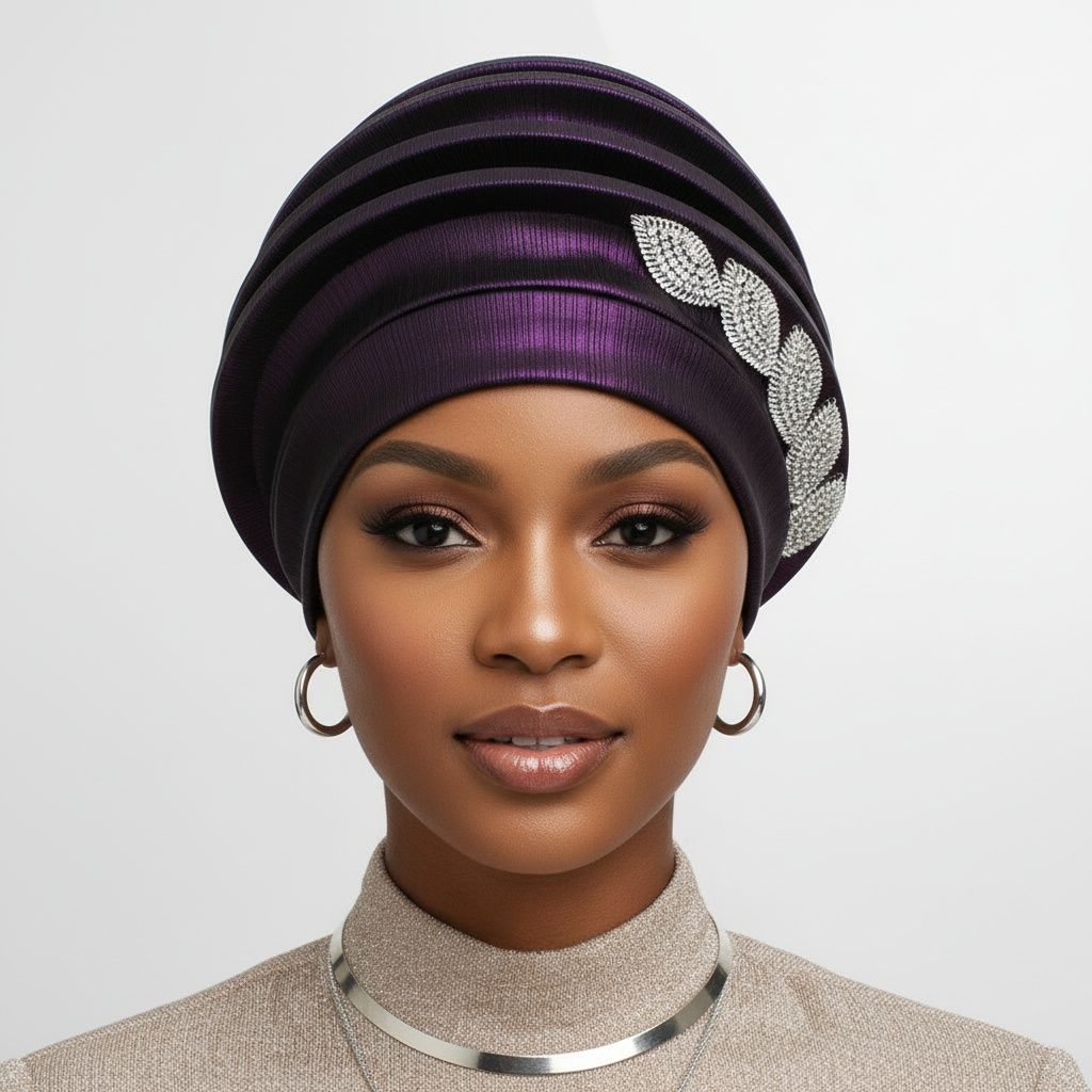Purple dazzling structured turban fascinator formal special occasion headwrap women regal
