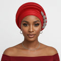 Red dazzling structured turban fascinator formal special occasion headwrap women bold