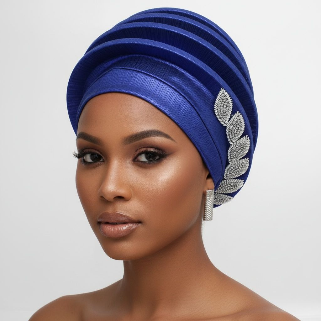 Royal blue dazzling structured gele turban formal special occasion fascinator women