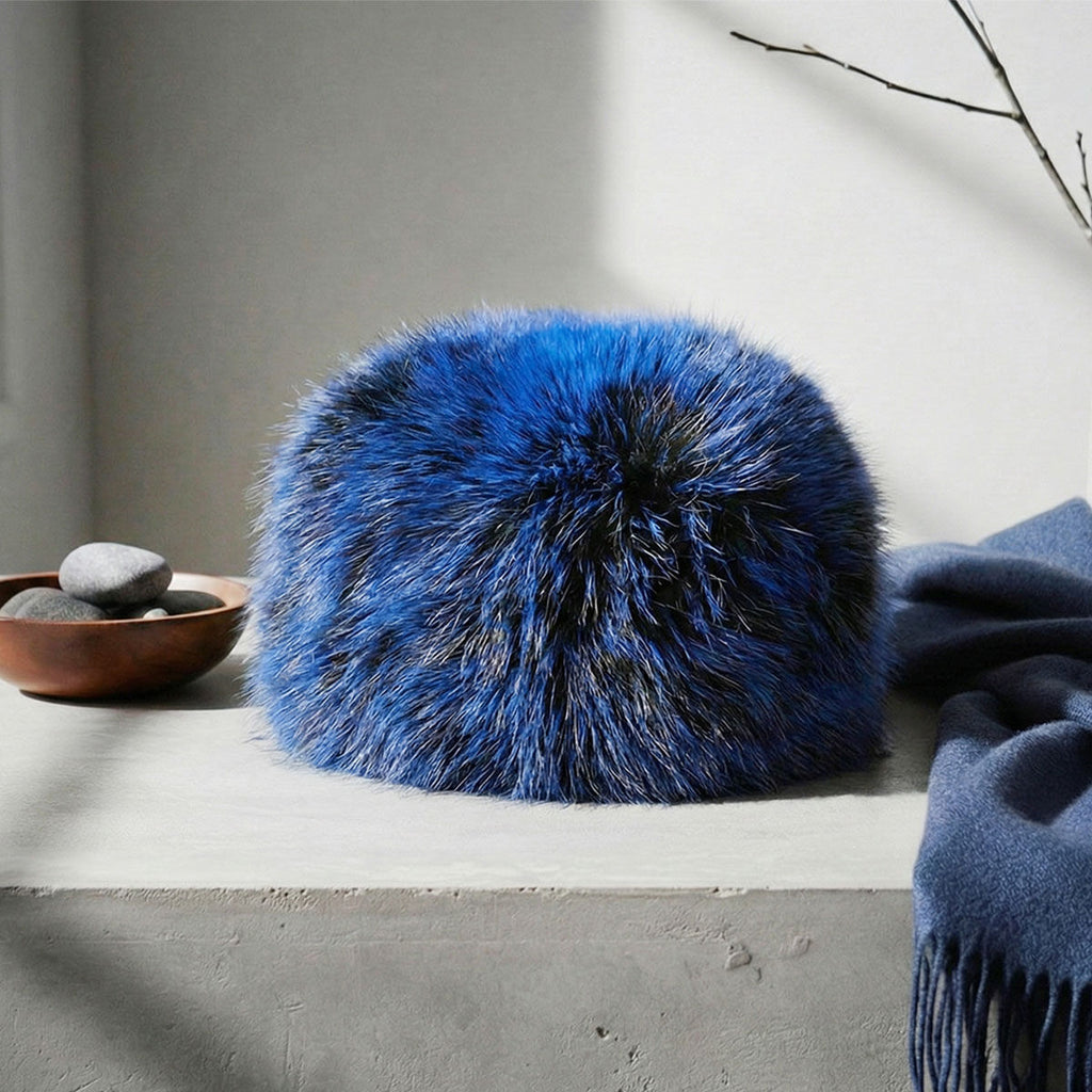 Hat Luxe Faux Fur Blue Kubanka Winter Cap Women Cubanka 