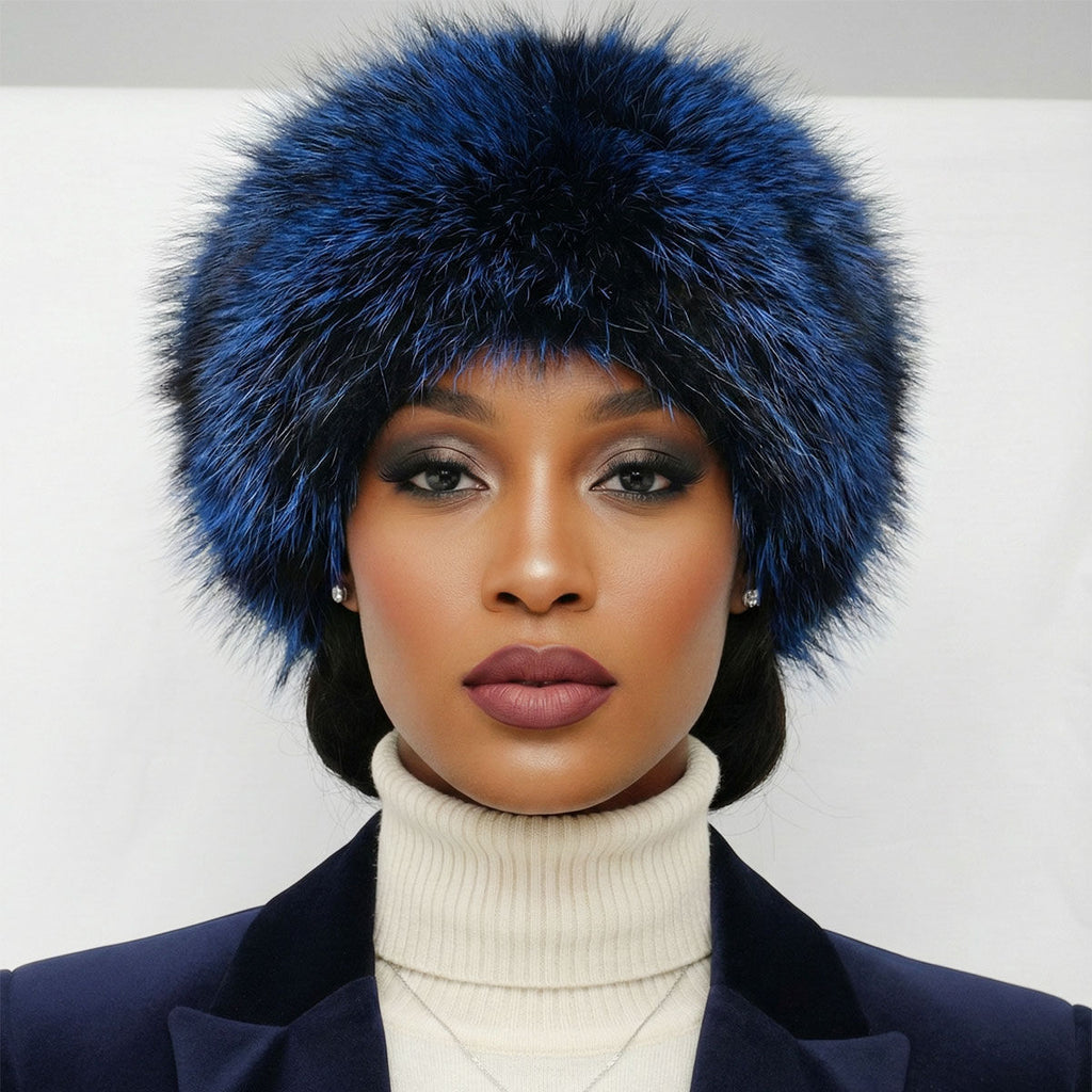 Cubanka Hat Luxe Faux Fur Blue Kubanka Winter Cap Women