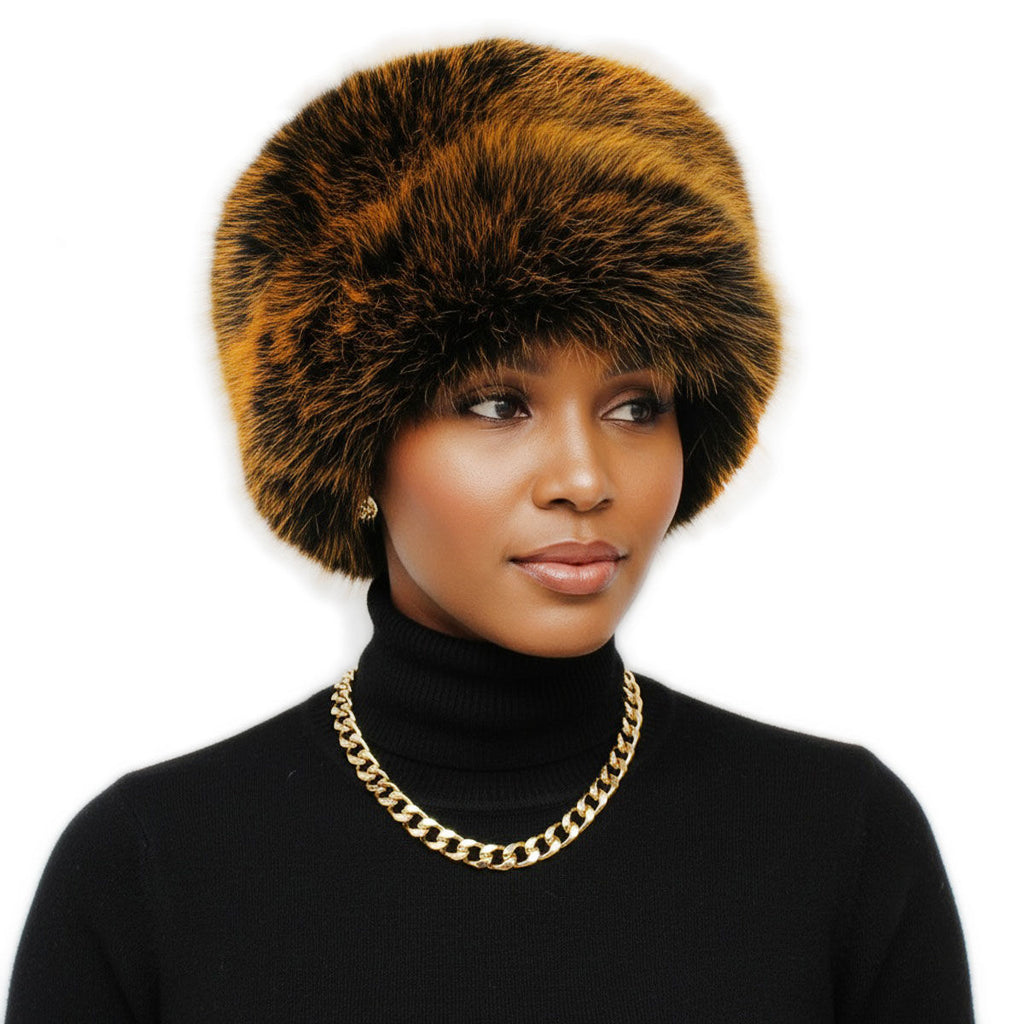 Hat Luxe Faux Fur Orange Kubanka Winter Cap Women  Cubanka