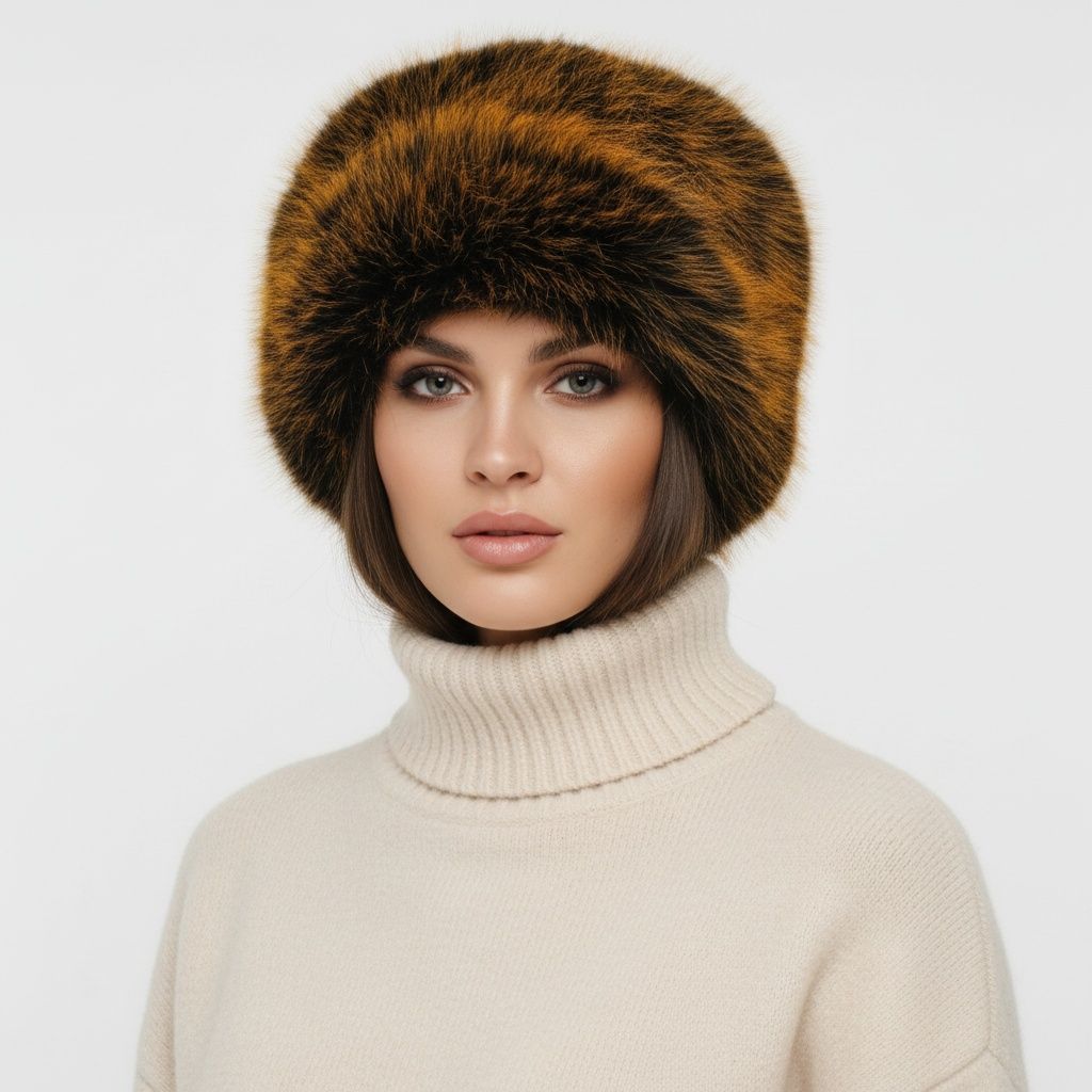 Hat Luxe Faux Fur Orange Cubanka  Winter Cap Women