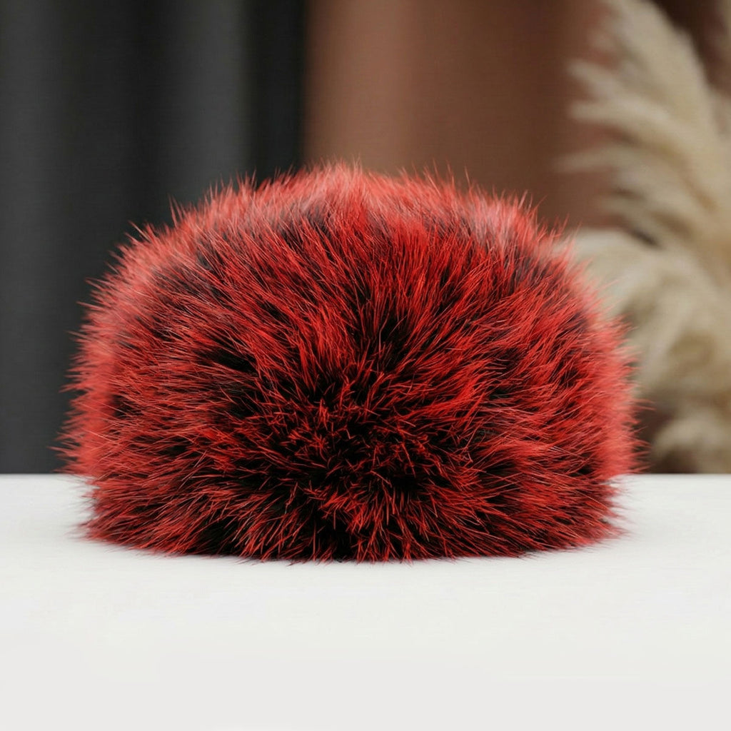 Hat Luxe Faux Furry Red Kubanka Winter Cap Women
