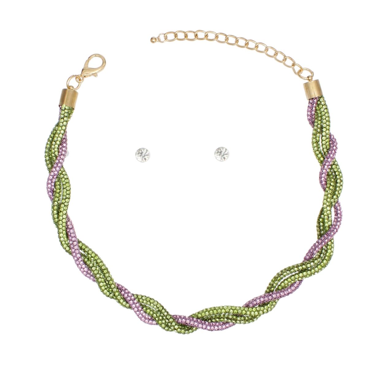 Pink green twisted tube necklace twisted design detail close up