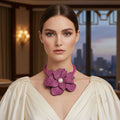 Brilliant fuchsia blooming flower choker necklace rhinestone floral statement jewelry