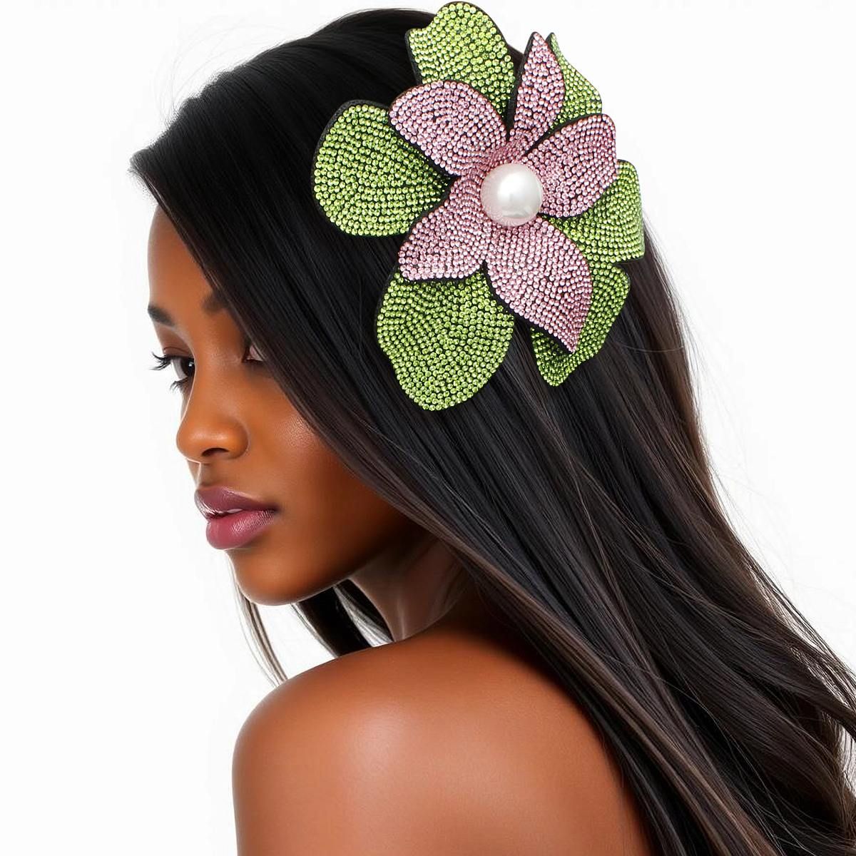 Pink and Green Brooch Handcrafted Brilliance Flower Brooch Clip