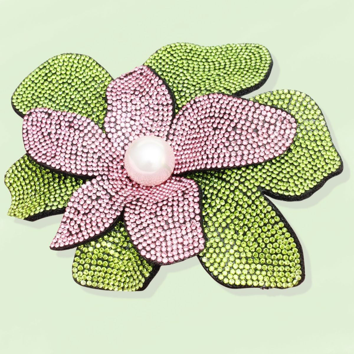 Pink and Green Brooch Handcrafted Brilliance Flower Brooch Clip