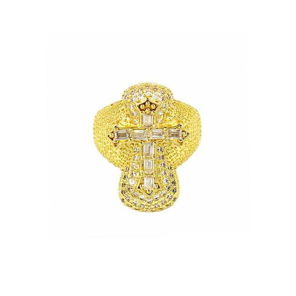 Artisan luxe cross ring multiple angle view gold brass cubic zirconia