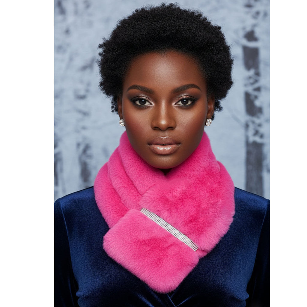 Scarf Luxe Faux Fur Fuchsia Rhinestone Pull Thru