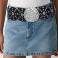 Black silver circular western belt cowboy chic faux leather statement women