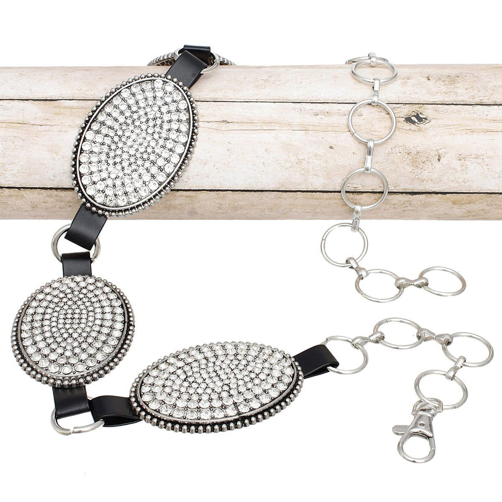 Western Belt Oval Rhinestone Cowboy Silver Chain
