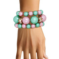 Pink green chunky pearl 3-piece bracelet set statement stacking women jewelry