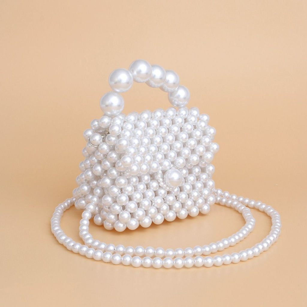 Micro Top Handle White Pearl Woven Handmade Bag - Wedding Bride Bridal Purse
