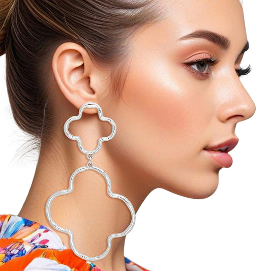 Clover Dangle Earrings Silver - Clover Cutout for Women
