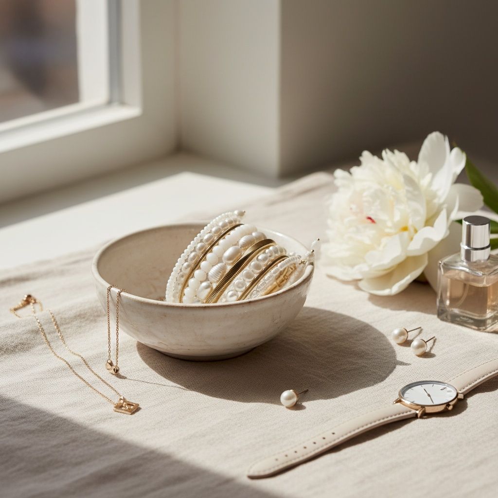 Gold Memory Wire Wrap Faux Natural Pearl Bracelet