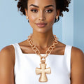 Chunky matte gold cross chain pendant necklace industrial luxe statement jewelry women