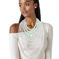 Pink green 7-strand pearl necklace layered acrylic pearl statement jewelry women