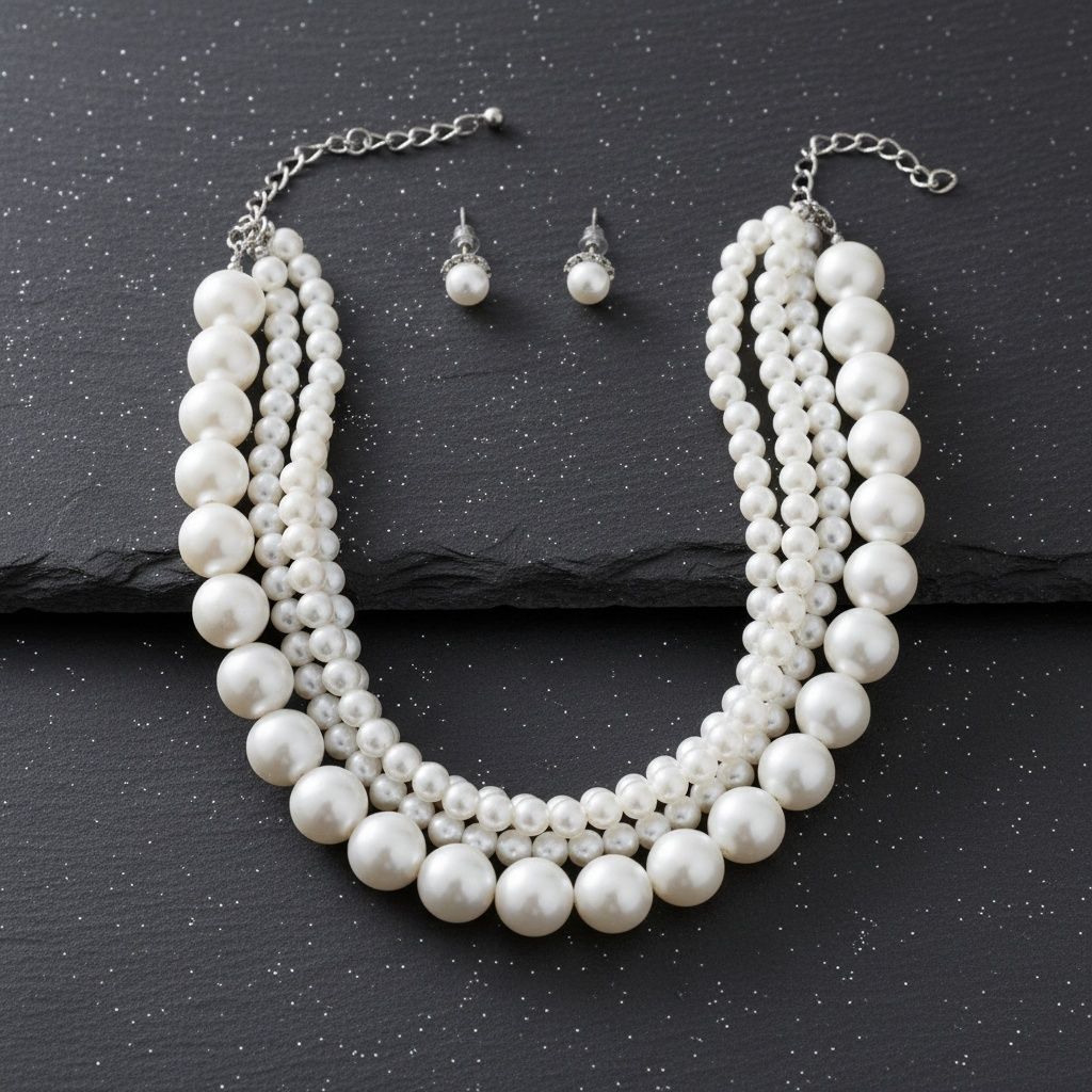 White Pearl Twisted 4 Strand Choker Necklace